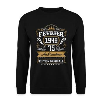 Février 1948 75 Ans Rétro Cadeau D'anniversaire - Sweat-shirt Unisexe - noir - Devant - Alina (178cm) & Michal (187cm)