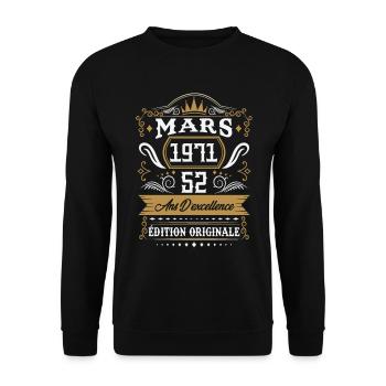 Mars 1971 52 Ans Rétro Cadeau D'anniversaire - Sweat-shirt Unisexe - noir - Devant - Alina (178cm) & Michal (187cm)