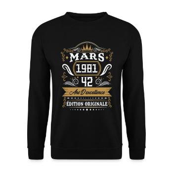 Mars 1981 42 Ans Rétro Cadeau D'anniversaire - Sweat-shirt Unisexe - noir - Devant - Alina (178cm) & Michal (187cm)