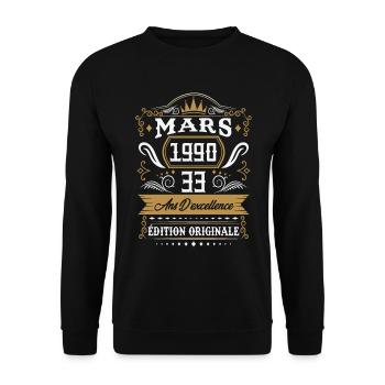 Mars 1990 33 Ans Rétro Cadeau D'anniversaire - Sweat-shirt Unisexe - noir - Devant - Alina (178cm) & Michal (187cm)