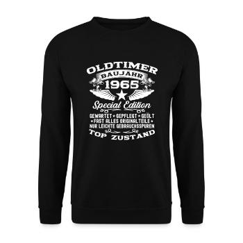 60 Oldtimer Baujahr 1965 Geboren Jahrgang Geburtst - Unisex Pullover - Schwarz - Vorne - Alina (178cm) & Michal (187cm)