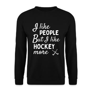 J’aime les gens MAIS j’aime plus le hockey. - Sweat-shirt Unisexe - noir - Devant - Alina (178cm) & Michal (187cm)