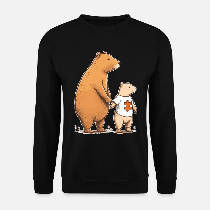 Capybara Elternteil mit Kind Autisten Zeichen - Unisex Pullover - Schwarz