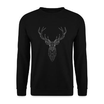 Hirsch Geometrisch - Unisex Pullover - Schwarz - Vorne - Alina (178cm) & Michal (187cm)
