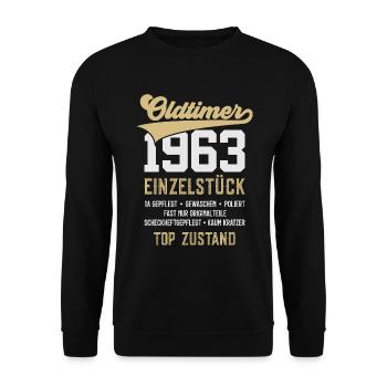 63. GEBURTSTAG OLDTIMER 1963 - Unisex Pullover - Schwarz - Vorne - Alina (178cm) & Michal (187cm)