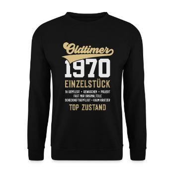 56. GEBURTSTAG OLDTIMER 1970 - Unisex Pullover - Schwarz - Vorne - Alina (178cm) & Michal (187cm)