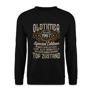 Oldtimer Baujahr Jahrgang 1967 Geburtstag Geschenk - Unisex Pullover - Schwarz - Vorne - Alina (178cm) & Michal (187cm)