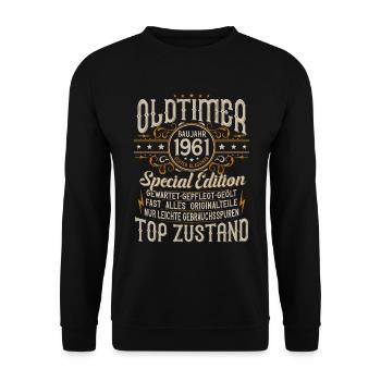 Oldtimer Baujahr Jahrgang 1961 Geburtstag Geschenk - Unisex Pullover - Schwarz - Vorne - Alina (178cm) & Michal (187cm)