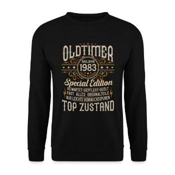 Oldtimer Baujahr Jahrgang 1983 Geburtstag Geschenk - Unisex Pullover - Schwarz - Vorne - Alina (178cm) & Michal (187cm)