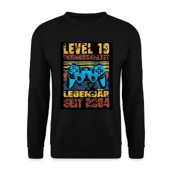 19 Geburtstag, LEVEL 19,legendär seit 2004 - Unisex Pullover - Schwarz - Vorne - Alina (178cm) & Michal (187cm)