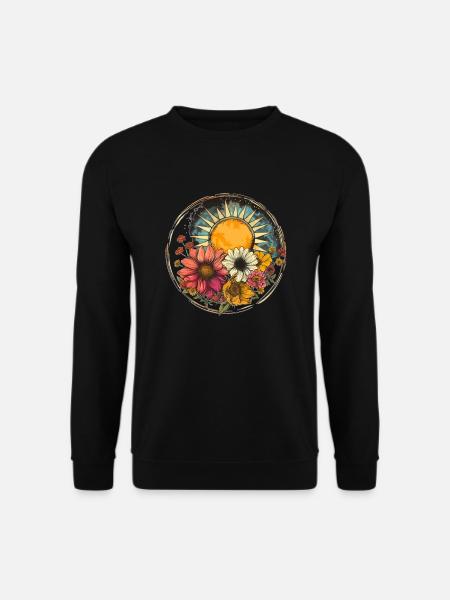 Soleil avec des fleurs - Sweat-shirt Unisexe - noir