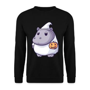 Nilpferd Halloween Comic Geist - Unisex Pullover - Schwarz - Vorne - Alina (178cm) & Michal (187cm)