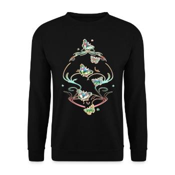 Schmetterlinge Ranken Ornamente Muster - Unisex Pullover - Schwarz - Vorne - Alina (178cm) & Michal (187cm)