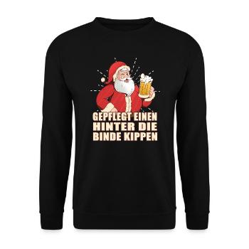 Gepflegt hinter die Binde kippen Weihnachtsmann - Unisex Pullover - Schwarz - Vorne - Alina (178cm) & Michal (187cm)