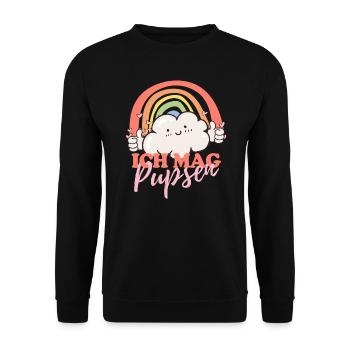 Ich mag pupsen Wolke süß bunt Regenbogen lustig - Unisex Pullover - Schwarz - Vorne - Alina (178cm) & Michal (187cm)