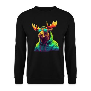 Moose with Sunglasses Colorful Cool Moose Forest Animal - Unisex Sweatshirt - black - Front - Alina (178cm) & Michal (187cm)