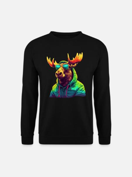 Elch mit Sonnenbrille Bunt Coole Elche Waldtier - Unisex Pullover - Schwarz
