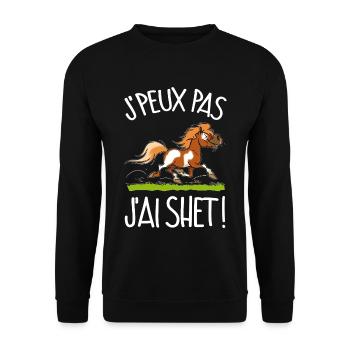 J'peux pas j'ai shet! (pie alezan, t blanc) - Sweat-shirt Unisexe - noir - Devant - Alina (178cm) & Michal (187cm)