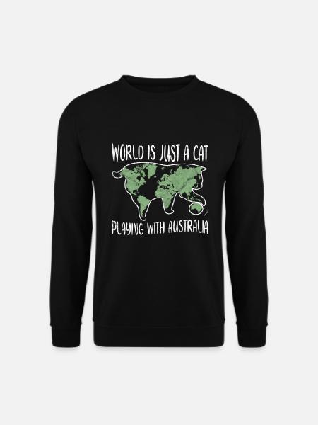 Katze verspielt mit Karte Geschenkidee Geologie - Unisex Pullover - Schwarz