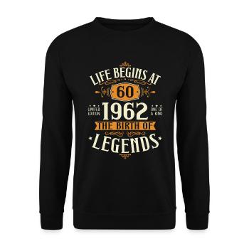 60e anniversaire né en 1962 Cadeau - Sweat-shirt Unisexe - noir - Devant - Alina (178cm) & Michal (187cm)