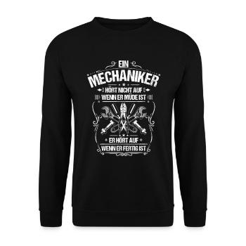 Mechaniker/Mechanikerin/Müde/Geschenk/Mechanik - Unisex Pullover - Schwarz - Vorne - Alina (178cm) & Michal (187cm)
