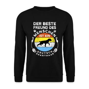 Deutsch Drahthaar und Deutsch Stichelhaar , Hunde - Unisex Pullover - Schwarz - Vorne - Alina (178cm) & Michal (187cm)