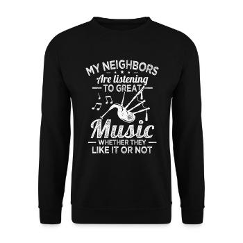 cornemuse Les voisins écoutent de la bonne musique Cornemuse - Sweat-shirt Unisexe - noir - Devant - Alina (178cm) & Michal (187cm)