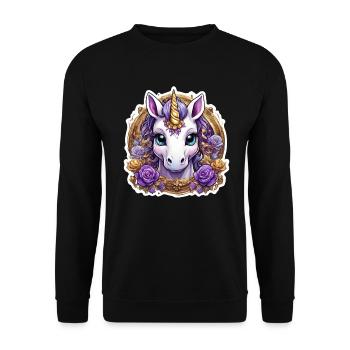 Licorne avec des Roses colorées - Licorne douce - Sweat-shirt Unisexe - noir - Devant - Alina (178cm) & Michal (187cm)