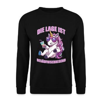 Die Lage ist besäufniserregend, perfektes JGA - Unisex Pullover - Schwarz - Vorne - Alina (178cm) & Michal (187cm)