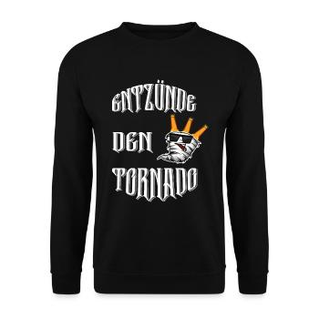 Entzünde den Tornado Bier Trinkspiel Entzündet - Unisex Pullover - Schwarz - Vorne - Alina (178cm) & Michal (187cm)