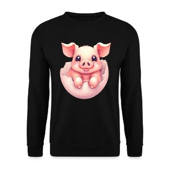 Cute Kawaii Pig in Egg - Eggshell Design - Unisex Sweatshirt - black - Front - Alina (178cm) & Michal (187cm)