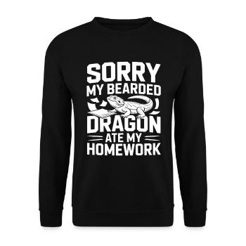 Meine Bartagame hat meine Hausaufgaben gefressen! Reptilien-Liebhaber - Unisex Pullover - Schwarz - Vorne - Alina (178cm) & Michal (187cm)