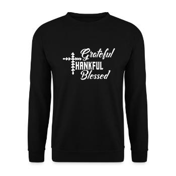 Dankbar und gesegnet - Unisex Pullover - Schwarz - Vorne - Alina (178cm) & Michal (187cm)