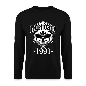 Legendär seit 1991 - Totenkopf | Farben änderbar - Unisex Pullover - Schwarz - Vorne - Alina (178cm) & Michal (187cm)