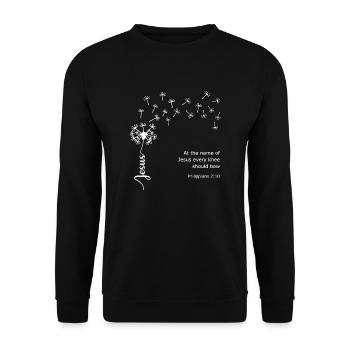 Jésus Pissenlit Dessin chrétien Philippiens 2:10 - Sweat-shirt Unisexe - noir - Devant - Alina (178cm) & Michal (187cm)