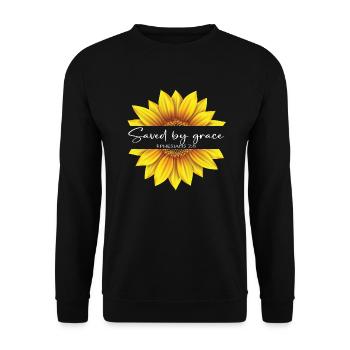 Christian Sunflower design Je suis sauvé par la grâce - Sweat-shirt Unisexe - noir - Devant - Alina (178cm) & Michal (187cm)