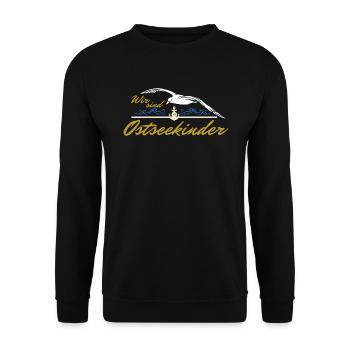 Ostseekinder- Spruch mit Anker und Möwe - Unisex Pullover - Schwarz - Vorne - Alina (178cm) & Michal (187cm)
