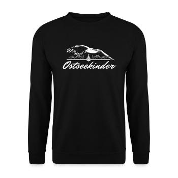 Ostseekinder- Spruch mit Anker und Möwe - Unisex Pullover - Schwarz - Vorne - Alina (178cm) & Michal (187cm)