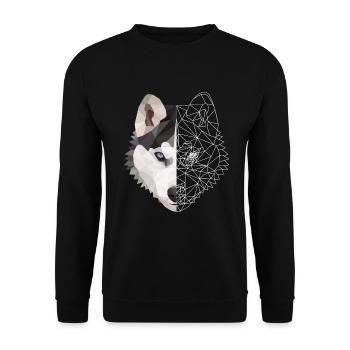 Husky Polygon Hund Eis Schnee Tierliebe Geschenk - Unisex Pullover - Schwarz - Vorne - Alina (178cm) & Michal (187cm)