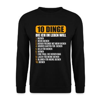 Imker 10 dinge die ich will Imkerei Bienenzüchter - Unisex Pullover - Schwarz - Vorne - Alina (178cm) & Michal (187cm)