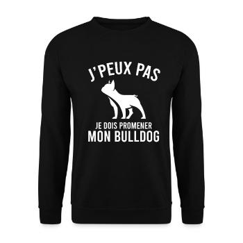 J'peux pas / Bulldog / Chien humour bouledogue - Sweat-shirt Unisexe - noir - Devant - Alina (178cm) & Michal (187cm)