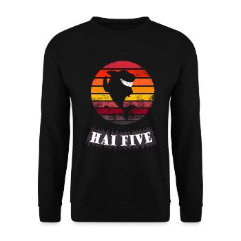 Haifisch High 5: HAI FIVE (Vintage Sunset) - Unisex Pullover - Schwarz - Vorne - Alina (178cm) & Michal (187cm)