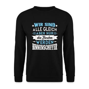 Aber nur die Besten werden BINNENSCHIFFER - Unisex Pullover - Schwarz - Vorne - Alina (178cm) & Michal (187cm)