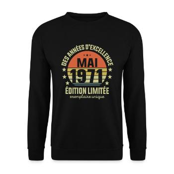Anniversaire Millésime Fabriqué en Mai 1971 - Sweat-shirt Unisexe - noir - Devant - Alina (178cm) & Michal (187cm)