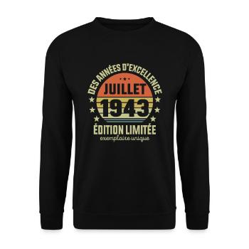 Anniversaire Millésime Fabriqué en juillet 1943 - Sweat-shirt Unisexe - noir - Devant - Alina (178cm) & Michal (187cm)