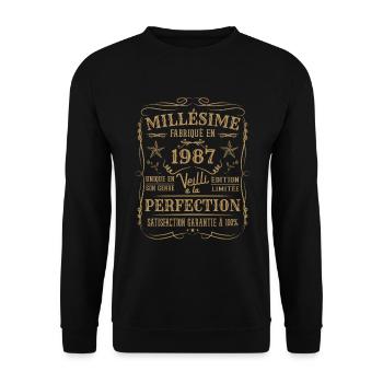 Millésime Fabriqué En 1987 Vieilli à La Perfection - Sweat-shirt Unisexe - noir - Devant - Alina (178cm) & Michal (187cm)