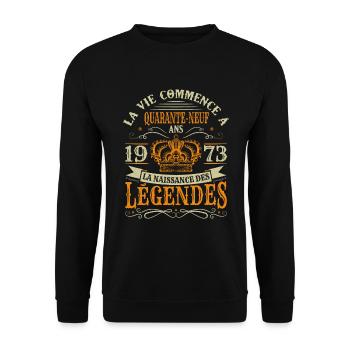 49 ans Anniversaire Humour Naissance 1973 Cadeau - Sweat-shirt Unisexe - noir - Devant - Alina (178cm) & Michal (187cm)