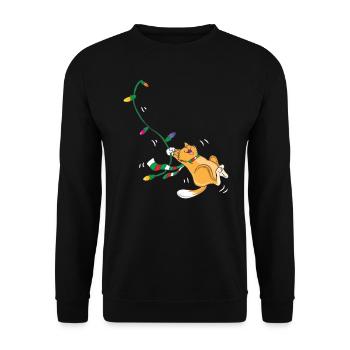Lustige Weihnachtskatze, die Weihnachtsfeiertags-Haustier schwingt - Unisex Pullover - Schwarz - Vorne - Alina (178cm) & Michal (187cm)