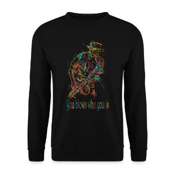 Instrument de musique Saxophone Saxophone Jazz MusiK - Sweat-shirt Unisexe - noir - Devant - Alina (178cm) & Michal (187cm)