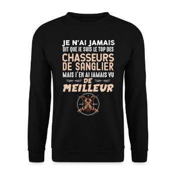 idée cadeau Chasse de sanglier, le top c'est moi - Sweat-shirt Unisexe - noir - Devant - Alina (178cm) & Michal (187cm)